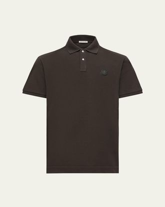 Moncler Mens Leather Logo Patch Cotton Pique Polo Shirt