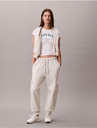 Calvin Klein Jeans Calvin Klein Womens Monogram Fleece Cargo Joggers - Light/Pastel Grey - XL