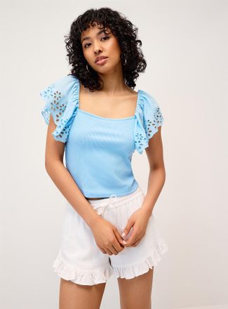 Twik Womens Broderie anglaise sleeve cropped T-shirt