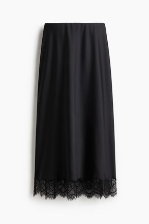 H&M Satinjupe mit Spitze - Schwarz