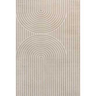Jonathan Y Designs Sofia High-Low MidCentury Modern Arch Stripe Two-Tone Indoor/Outdoor Area Rug in Beige/cream at Nordstrom, Size 4Ft 0In X 6Ft 0In