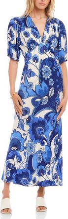 Karen Kane Floral Puff Sleeve Bias Maxi Dress in Blue Print at Nordstrom, Size X-Small
