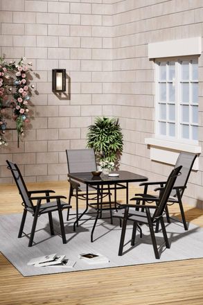 Living and Home 4-Seater Outdoor Garden Dining Table and Chairs Set in Black