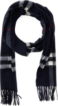 Burberry Womens Scarf Fringed Edge Blue Cashmere Scarfs