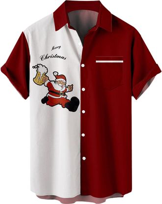 Generic Mens Christmas Shirt Short Sleeve Funny Ugly Casual Shirt Santa Claus Reindeer Xmas Shirts Shirt 3D Funny Printed Button Down Tops Vacation Shirt Tee 
