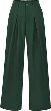 Generic Women High Waist Palazzo Pants Fall Casual Wide Leg Trousers Loose Work Office Business Suit Pant Pockets (Dark Green,M)