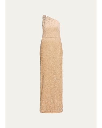 Pamella Roland Ombre Signature Sequined Strapless Column Gown