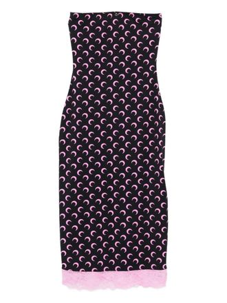 Marine Serre Abito midi con stampa e rifinitura in pizzo - Nero
