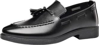 Generic Mens Tassel Loafers Slip On Moccasins Korean Style British Classic Dress Shoes Versatile Casual Wear Soft Sole Comfort for Young Men(Black,10.5)