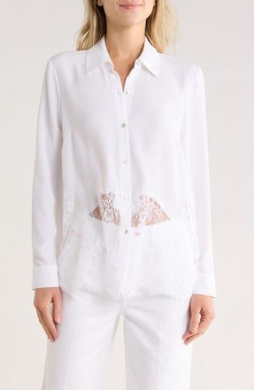 L'agence Adalee Lace Trim Button-Up Shirt in White at Nordstrom Rack, Size Medium