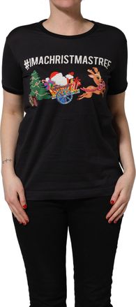Dolce & Gabbana Womens Black iamachristmastree Print Cotton T-Shirt