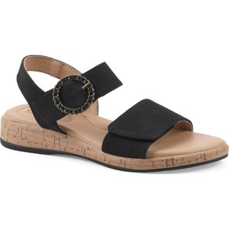 White Mountain Bonique Corck Wedge Sandal in Black/Sueded/Smooth at Nordstrom Rack, Size 6.5