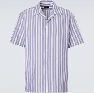 Brioni Camisa bowling de popel&iacute;n de algod&oacute;n a rayas