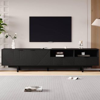 Matteo Modern Bohemian TV Cabinet - Black Geometric TV Stand for 90 Inch TVs