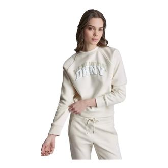 DKNY Dkny, Hoodies & sweatvesten, Dames, Beige, L, Katoen, Sportieve Sweater met Logo