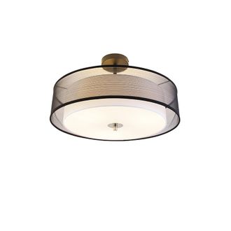 QAZQA Qazqa - Moderno Plaf&oacute;n Moderno Negro Con Blanco 50cm 3-luces - Drum Duo Vidrio /textil /acero Redonda Adecuado Para Led Max. 3 X 40 Watt