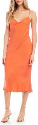 Fifteen Twenty Cowl Neck Bias Cut Midi Slipdress in Orange at Nordstrom Rack, Size Medium