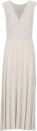 D.exterior V-hals Geplooide Maxi Jurk - Dames - Maxi kleedjes - Beige - L - Kleedjes