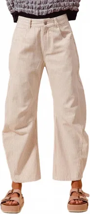 So Me Pinstripe Barrel Trousers In Taupe & Ivory