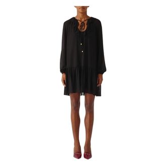 Michael Kors Kleedjes, Dames, Zwart, XS, Polyester, Geplooide Mini-jurk