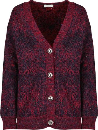 Paco Rabanne Textured Button Wool Cardigan - Dames - Vesten - Rood - XS - Wol - Truien & Vesten
