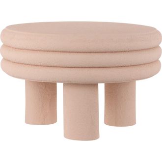 Jonathan Y Designs Rashida Modern Round Polyresin Indoor/Outdoor Low Accent Coffee Table, Chunky Ribbed Tripod Base, All-Weather in Pink Frosted at