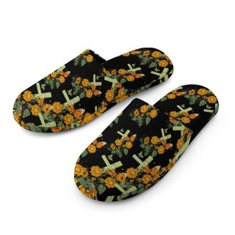 Generic Crossed Flower Butterfly Mens Cozy Memory Foam Slippers Warm Cotton House Shoes Comfy Slipper for Indoor Outdoor