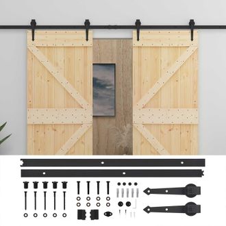 vidaXL Puerta Corredera 2 Pcs Natural Y Negro Madera De Pino Maciza Vidaxl