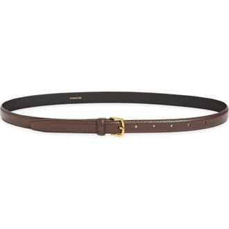 Vince Stitched Feathered Edge Belt in Cacao Brown /Antique Brass at Nordstrom Rack, Size X-Large