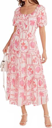 Minkpink Bria Puff Sleeve Midi Dress In Pink/white