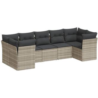vidaXL Set De Sof&aacute;s De Jard&iacute;n 7 Pzas Con Cojines Rat&aacute;n Pe Gris Claro Vidaxl