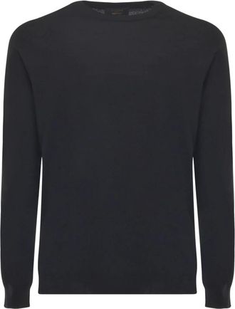 Zanone Zwarte Sweaters Giro - Heren - Ronde hals truien - Zwart - XL - Wol - Truien & Vesten
