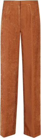 Forte_Forte Broeken, Dames, Bruin, S, Flu&iuml;de Ribgebreide Pantalon met Hoge Taille
