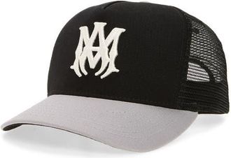 Amiri MA Outline Embroidered Canvas Trucker Hat in Black at Nordstrom