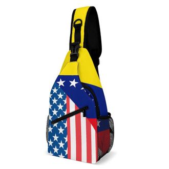Generic U.S. And Venezuela Flag Unisex Shoulder Bags Casual Crossbody Chest Bag Sling Backpack for Hiking Cycling Travel