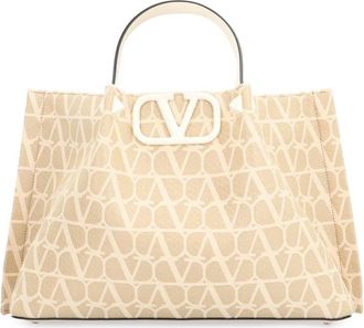 Valentino Garavani Iconografische Canvas Tote Bag - Dames - Shoppers - Beige - ONE Size - Katoen - Tassen