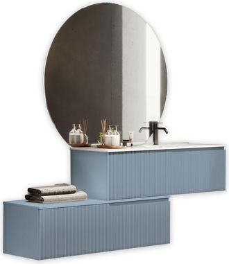 Aquadesign Mueble de baño bañera derecha 4 piezas en mdf azul tiffany