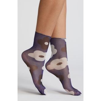 High Heel Jungle Retro Floral Mesh Socks in Indigo at Nordstrom