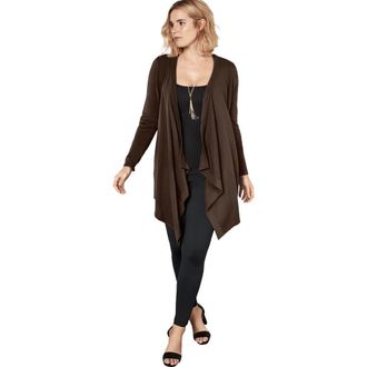 Roaman's Plus Size Lightweight Handkerchief Hem Cardigan Sweater in Chocolate at Nordstrom, Size Medium