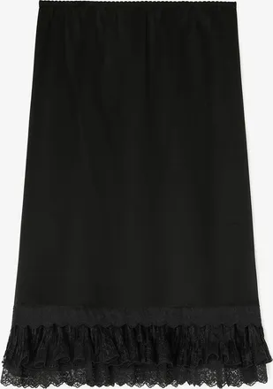 Ganni Black Skirt in Frill Satin - Size 10/12 Acetate