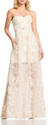 Dress The Population Connor Beaded Floral Strapless Gown in White Multi at Nordstrom, Size Xx-Large