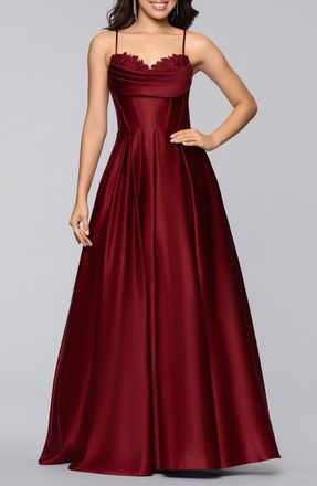 Blondie Nites Beaded Embroidery Detail Satin Gown in Wine at Nordstrom, Size 1