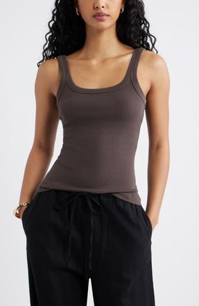 Open Edit Rib Tank in Brown Seal at Nordstrom, Size Xx-Small