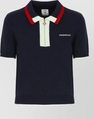 Casablanca merino wool short-sleeve zip polo shirt