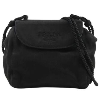 Prada Pre-owned Logo Fringe Satin Shoulder Bag - Dames - Pre-owned - Zwart - Maat: ONE Size Satijn