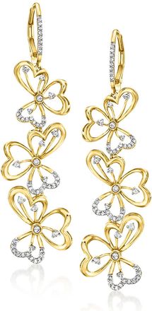 Ross-Simons Diamond Floral Drop Earrings in 18kt Gold Over Sterling