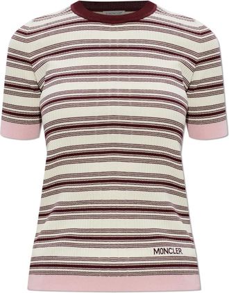Moncler Gestreept katoenen polo met korte mouwen - Dames - Ronde hals truien - Veelkleurig - M - Katoen - Truien & Vesten