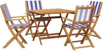 vidaXL 5 Piece Garden Dining Set Blue and White Fabric and Solid Wood vidaXL