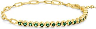 Sterling Forever Emerald CZ Tennis & Chain Bracelet
