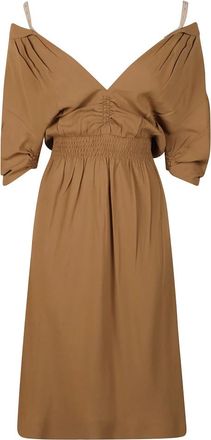 Miu Miu Kleedjes, Dames, Bruin, S, V-neck Midi Dress